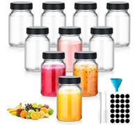 VINATO - 10 Pezzi Barattoli Vetro con Coperchio da 60ml, Mini Bottiglie Vetro - Set Completo con Pennarello, Imbutino, Spazzola e 24 Etichette Riutilizzabili - Contenitori Vetro per Alimenti