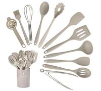 VINATO 12 Pezzi Set di Utensili da Cucina, Utensili in Silicone | Set Utensili Cucina con Secchio Porta Utensili, Resistente al Calore, Lavabile in Lavastoviglie, Cachi