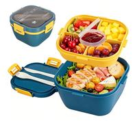 VINATO 1700ml Contenitore per Insalata, Scatola Porta Pranzo, Salad to Go Box con Compartimenti e Posate, Senza BPA, Adatto Microonde, Porta Insalata Adulti e Bambini, per Lavoro, Scuola Picnic (Blu)