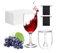 VINATO 2 Pcs Bicchieri da Vino Portare, 200 ml Pieghevoli Bicchieri Plastica da Vino Campeggio, con Scatola di Conservazione e 2 Sacchetti Impermeabili, Calici Plastica per Viaggi all'Aperto Picnic
