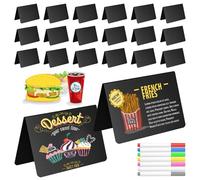 VINATO 20 Tavolette Mini Scrittura in PVC (Forma a V) - Etichette Prezzo Doppio Lato con 7 Pennarelli & 1 Panno Pulitore, Piccoli Segnaposto per Buffet, Matrimonio, Festa e Panetteria