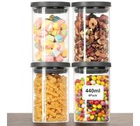VINATO 4 Pezzi Barattoli Vetro Con Coperchio per Cucina - Set Ermetico in Borosilicato, Contenitori Cucina, BPA-Free, 440ml per Frutta Secca e Spezie