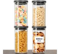 VINATO 4 Pezzi Barattoli Vetro Con Coperchio per Cucina - Set Ermetico in Borosilicato, Contenitori Cucina, BPA-Free, 600ml per Frutta Secca e Spezie