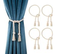 VINATO 4 Pezzi Ferma Tenda, Fermatende Corda in Cotone da 100CM, Corda Intrecciato a Mano Stile Bohémien, Decorazione di Tende per Camere da Letto Soggiorni Uffici
