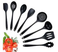 VINATO 8 Pezzi Set di Utensili da Cucina in Silicone, Utensili Cucina Silicone Antiaderente Resistenti al Calore, Senza BPA per Cottura, Adatto Lavastoviglie, Nero