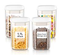 VINATO Barattoli Vetro con Coperchio (4 x 1100ml) Contenitori Pasta Vetro, Barattoli Cucina con Coperchio Contenitori Ermetici Vetro per Sale Farina Spezie Cereali & Caffè, Lavabili in Lavastoviglie