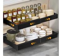 VINATO Cassetti Estraibili Per Cucina, Cassetto Telescopico Con Adesivo, Larghezza Regolabile (32-55 Cm L X 42 Cm P X 7.5 Cm A), Cestelli Ripiano Organizzatore Scorrevole, Nero