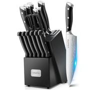VINATO Coltelli da Cucina, Ceppo Coltelli da Cucina 14 Pezzi con Affilatoio, Set di Coltelli da Cucina con Aspetto Damascato, Ceppo di Coltelli con Set di Coltelli da Chef Professionali