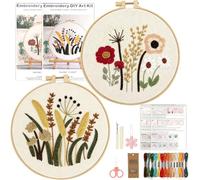 VINATO Kit Ricamo per Principianti | 2 Pezzi con Telai 20 cm Effetto Bambù, Filati, Aghi e Video Tutorial - Motivi Floreali, Punto Croce