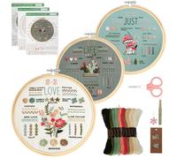VINATO Kit Ricamo Principianti, Completo con 30 Punti, Telaio Bambù e Guide, Set
