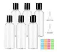 VINATO Kit Viaggio Aereo 6 Pezzi 100ml con Imbuti & Etichette - Flaconi in PET con Tappo a Ribalta - Contenitori da Viaggio Anti-perdita per Bagaglio a Mano
