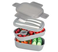 VINATO Lunch Box 1900ml Schiscetta Pranzo Per Adulti E Bambini, Porta Pranzo Ermetico A 3 Scomparti Con Posate, Ideale Per Ufficio, Scuola E Viaggi, Portapranzo Ufficio Senza BPA, Grigio