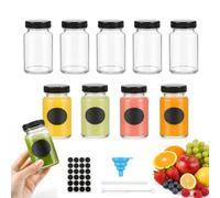 VINATO Mini Bottiglie Vetro 60ml con Coperchio 10 Pezzi, Piccoli Barattoli in Vetro da Riempire, Set con Imbutino, Spazzola, Pennarello ed Etichette, per Frutta, Salse, Marmellata