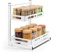 VINATO Organizer Sottolavello Cucina, 2 Livelli Metallo Organizzatore Cassetti Cucina, Regolabile in Altezza Scaffale Organizzatore Sotto Lavello, Organizer Detersivi per Bagno, Spezie, Bianco