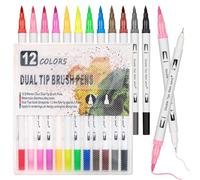 VINATO Pennarelli a Doppia Punta 12 Colori, Set con Punta Fine 0.4mm e Punta Pennello, Lavabili ad Acqua - Per Disegno, Lettering, Bullet Journal e Arte Creativa per Adulti