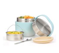 VINATO Porta Pranzo Termico 1.2L Lunch Box Termico Bento Box in Acciaio Inossidabile Antigoccia, BPA-Free con Cucchiaio - per Ufficio, Scuola, Escursioni（Bleu）