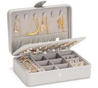 VINATO Portagioie Donna da Viaggio come Porta Gioielli per Orecchini, Collane e Anelli - Compatto 16,5×12×5,7cm Portagioie da Viaggio Regalo, Grigio