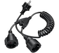 VINATO Prolunga Elettrica 2 Metri Prolunga Estensibile a Spirale, Nero | Estendibile da 0,75 m a 2 m, IP44, 16A/250V/4000W, Rallonge Electrique Exterieure pour Maison, Bureau, Jardin