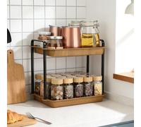 VINATO Scaffale 2 Ripiani, Organizzatore per Cucina in Acciaio al Carbonio con Aspetto Legno, Aste di Supporto Rinforzate, per Piano di Lavoro, Cucina, Bagno, Ufficio