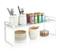 VINATO Scaffale da Cucina Espandibile (37-62 cm), Ripiani Cucina Salvaspazio, in metallo, Scaffale Salvaspazio, Organizer Modulabile per spezie, per banconi, dispensa, bagno, Bianco