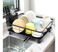 VINATO Scolapiatti da Appoggio, Scolapiatti da Lavello Salvaspazio Porta posate cucina con Bandeja Estraibile, Scolapiatti da Appoggio per Lavello Organizer Cucina 360° Scarico Regolabile, 43x33x15cm