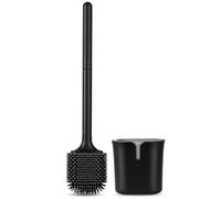 VINATO Scopino WC in Silicone con Supporto - Spazzolino per Water Nero con Testina Flessibile e Puntini in Gomma per Pulizia Senza Residui, Anti-Odore & Anti-Graffio - Set Moderno per Bagno e WC Ospit