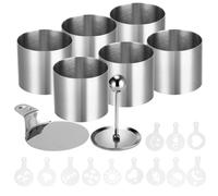 VINATO Set 26 Pezzi Mini Anelli per Torte Ø6 cm Acciaio, Anelli per Dessert Senza Cuciture con Base & Stencil, Antiaderente, Lavastoviglie, per Mousse, Cialde, Hamburger