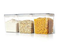 VINATO Set 3 Contenitori Ermetici 2,5L - Barattoli per Alimenti Senza BPA con 24 Etichette e 3 Misurini - Trasparenti, Impilabili - Per Cereali, Farina, Zucchero, Caffè