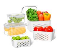 VINATO Set 3 Contenitori Frigo con Cestello Scolapiatti, (0.8+1.7+3.15L) Scatole Ermetiche da Frigo, Scatola per la Selezione Delle Verdure per Microonde/Lavastoviglie