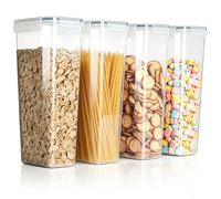 VINATO Set 4 Barattoli Ermetici 2.8L - Scatole Portaoggetti per Alimenti Senza BPA, Trasparenti e Impilabili - con 24 Etichette - Per Cereali, Pasta, Farina