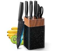 VINATO Set Coltelli da Cucina da 7 Pezzi con Ceppo e Affilacoltelli Integrato, Ceppo di Coltelli con 5 Coltelli Diversi e 1 Paio di Forbici, Set di Coltelli Affilati, Nero Marmorizzato