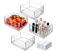 VINATO Set Da 4 Organizer Frigorifero, Contenitori Frigo Trasparenti, Impilabile, Senza BPA - Organizer Cucina, Organizer Bagno- Per Alimenti, Cosmetici E Articoli Da Ufficio