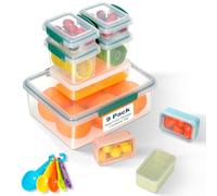 VINATO Set da 9 Contenitori per Alimenti con 5 Cucchiai, (3.85Lx1, 0.5Lx1, 0.4Lx2, 0.16Lx2, 0.12Lx3) Ermetici, Impilabili, Sicuro per microonde, Senza BPA, Lavabili in Lavastoviglie