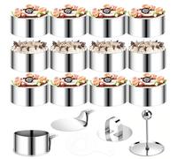 VINATO Set di 12 Anelli di Servizio in Acciaio Inossidabile con 4 Coperchi e 4 Fondi - 16 Stencil Decorativi - Anelli per Mousse Rotondi Ø 8 cm per Biscotti, Ciambelle e Torte