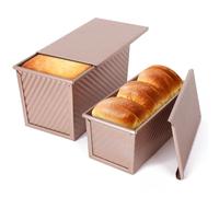 VINATO Set di 2 Stampo Pane Professionale - Stampo Pane in Cassetta con Coperchio e Teglia per Panini - Ideale per Toast, Pan Brioche e Dolci - 21x11,5x11cm / 19x9,5x8cm