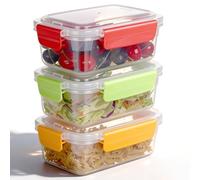 VINATO Set di 3 Contenitori Ermetici per Alimenti da 0.75 Litri, Contentiori in Plastica per Alimenti con Coperchio, 4 Chiusure di Sicurezza, Senza BPA adatti per Microonde e Lavastoviglie