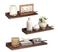 VINATO Set di 3 Mensole da Muro 40x15x4.5CM per Cucina Soggiorno Ufficio e Camera da Letto, Mensole in Legno, Marrone