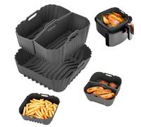 VINATO Set di 3 Teglie per Friggitrice ad Aria in Silicone, Accessori con Separazione Grasso, Lavabile in Lavastoviglie, Per COSORI, Ninja, Philips, Tefal, Russell Hobbs, Grigio