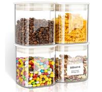VINATO Set di 4 Barattoli in Vetro con Coperchio (4 x 0,8L) - Contenitori Ermetici Quadrati per Farina, Spezie, Cereali & Caffè, Contenitori Cucina, Lavabili in Lavastoviglie