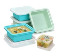 VINATO Set di 4 Contenitori Freezer in Silicone con Coperchio (2 Blu + 2 Verdi),Souper Cubes,Contenitori Silicone per Freezer,Vassoio per Congelatore in Silicone 500ml per Zuppe e Salse