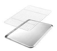 VINATO Set Teglia Forno con Griglia in Acciaio Inox - Teglia Pasticceria 40x30 cm & Raffreddamento, Leccarda Universale, Griglia Forno, Lavabile in Lavastoviglie