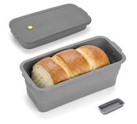 VINATO Stampo per Pane Pieghevole Silicone con Coperchio, Stampo per Pane con Struttura in Metallo, Teglia per Toast Torta Antiaderente Resistente al Calore, 32×14,5×11,5cm (Grigio)