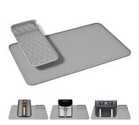 VINATO Tappetino Resistente al Calore per Friggitrice ad Aria, 65x40cm Tappetino Ignifugo Silicone cucina, Protezione Piani di Lavoro Antiscivolo per Friggitrici ad Aria(Grigio)