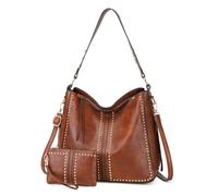 VINBAGGE Borsa Donna,Borse Donna con Portafoglio Borsa Tracolla Hobo con Rivetti Borsa a Mano Firmate Borsetta Donna Tote Grandi 2 Pezzi Set