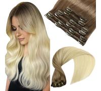 VINBAO 16 pollici 40 cm 6 pezzi 100g capelli umani clip senza cuciture marrone cenere bis biondo platino estensione capelli naturale clip (#8T60-16pollici)