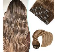 VINBAO Extension con clip in capelli veri, balayage, marrone scuro, Ombre, biondo caramello, Remy, extension per capelli umani, con clip a doppia ciocca, 14 pollici, 100 g, 6 pezzi (#4/27/4,35 cm)