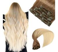 VINBAO Extension con clip in capelli veri, biondi Ombre Hair Extension Clip in # 8T60 da marrone chiaro a biondo platino, extension in capelli veri, balayage, 16 pollici, 100 g, 6 pezzi (#8T60,40 cm)