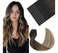 VINBAO Extension con nastro in capelli umani, colore #1B nero naturale #4 castano scuro a #27 biondo caramello con balayage e radici scure, 20 pezzi, 50 g (T35,6 cm 1B/4/27)
