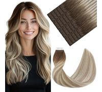 VINBAO Extension con nastro in capelli umani, colore 3-8-22, colore castano e biondo, 20 pezzi, 50 grammi (T45 cm, #3/8/22)