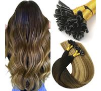 VINBAO Extension in capelli veri, bonding, balayage, nero, marrone medio, con bionda, 50s 40 g, 40 cm, capelli lisci cheratina, 16 pollici, punta U #1B/4/27